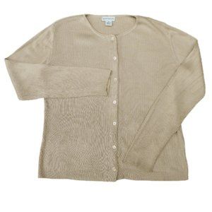 SiLK Ribbed Knit Cardigan Ann Taylor Beige Sweater Jumper Minimalist M